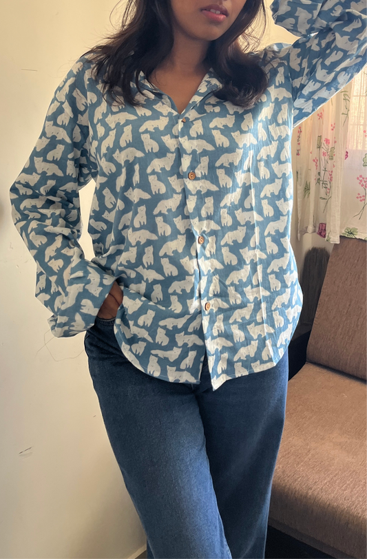 Cat blue cotton shirts